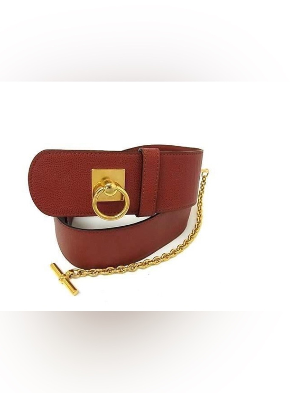 CELINE 24-26 inches Wide Brown Leather Belt with Gold Ring Accent